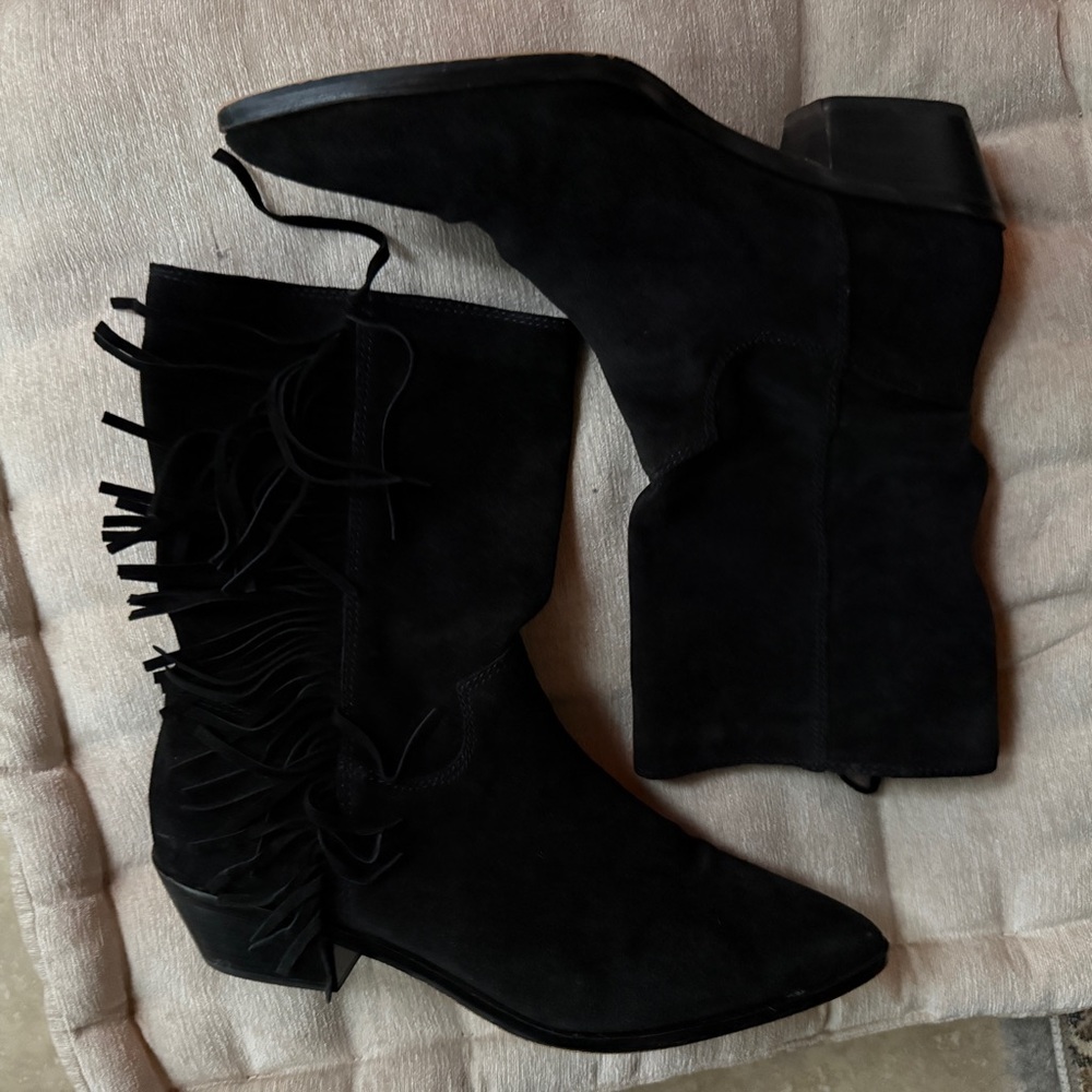 Rebecca Minkoff Black Suede Fringe Women's Boots